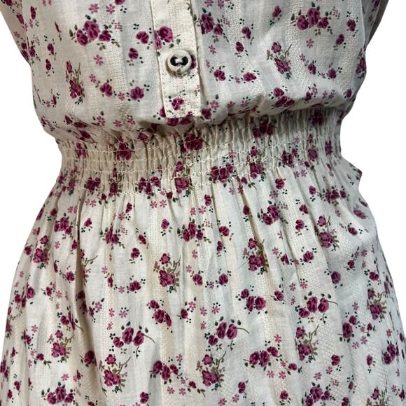 Mango Cream and Pink Ditsy Floral Mini Sundress, Tiers, Eyelet Lace, Size Medium - Picture 4 of 10